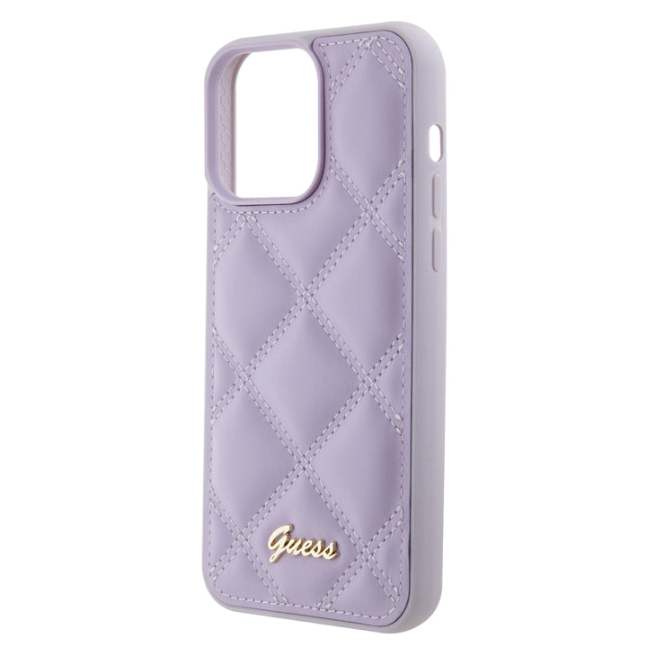 Funda Guess Acolchado para iPhone 15 Pro Max - Morado con Logo Clásico