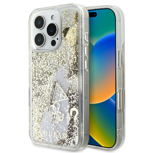 Case Guess TPU Glitter para iPhone 16 Pro - Dorado Brillante y Elegante