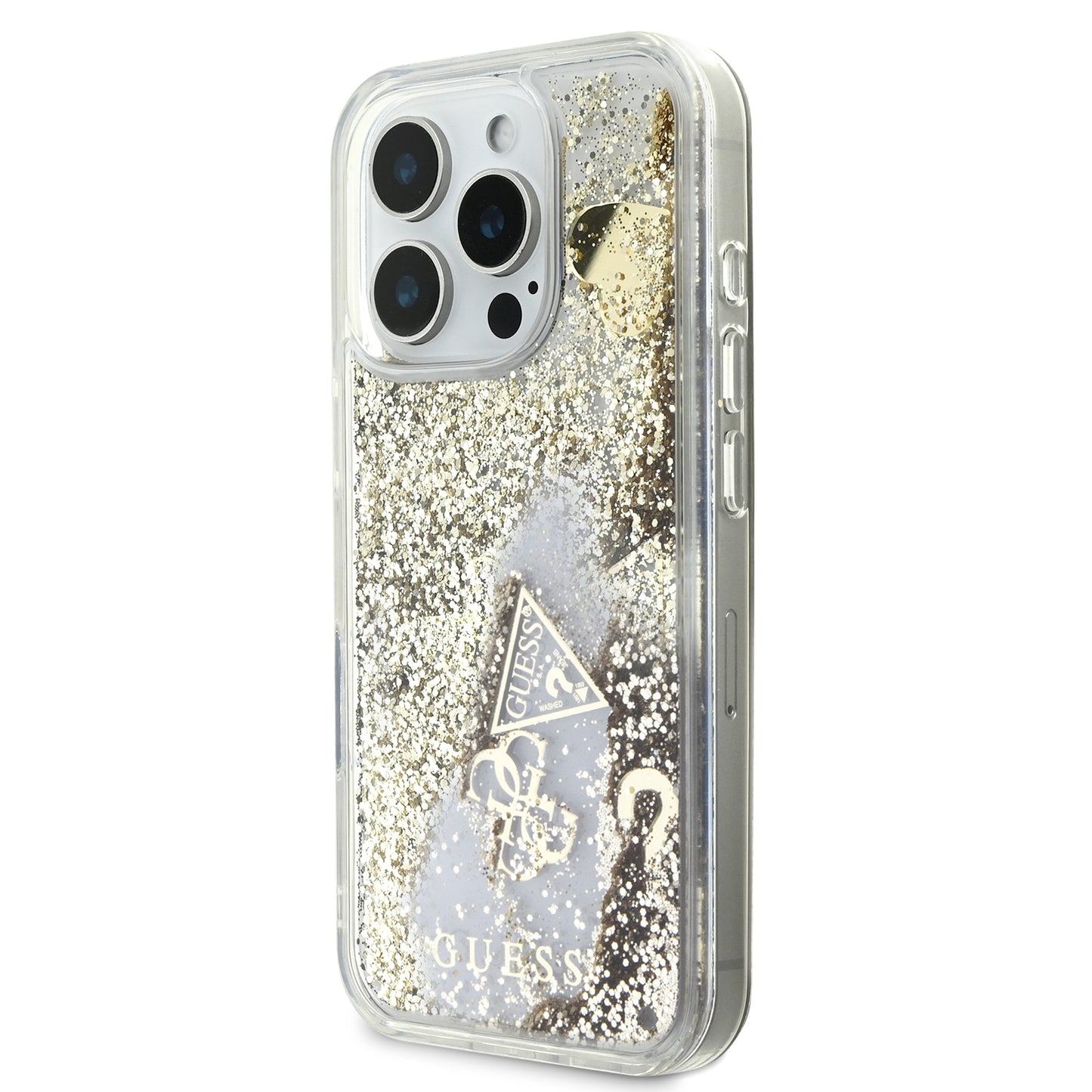 Case Guess TPU Glitter para iPhone 16 Pro - Dorado Brillante y Elegante