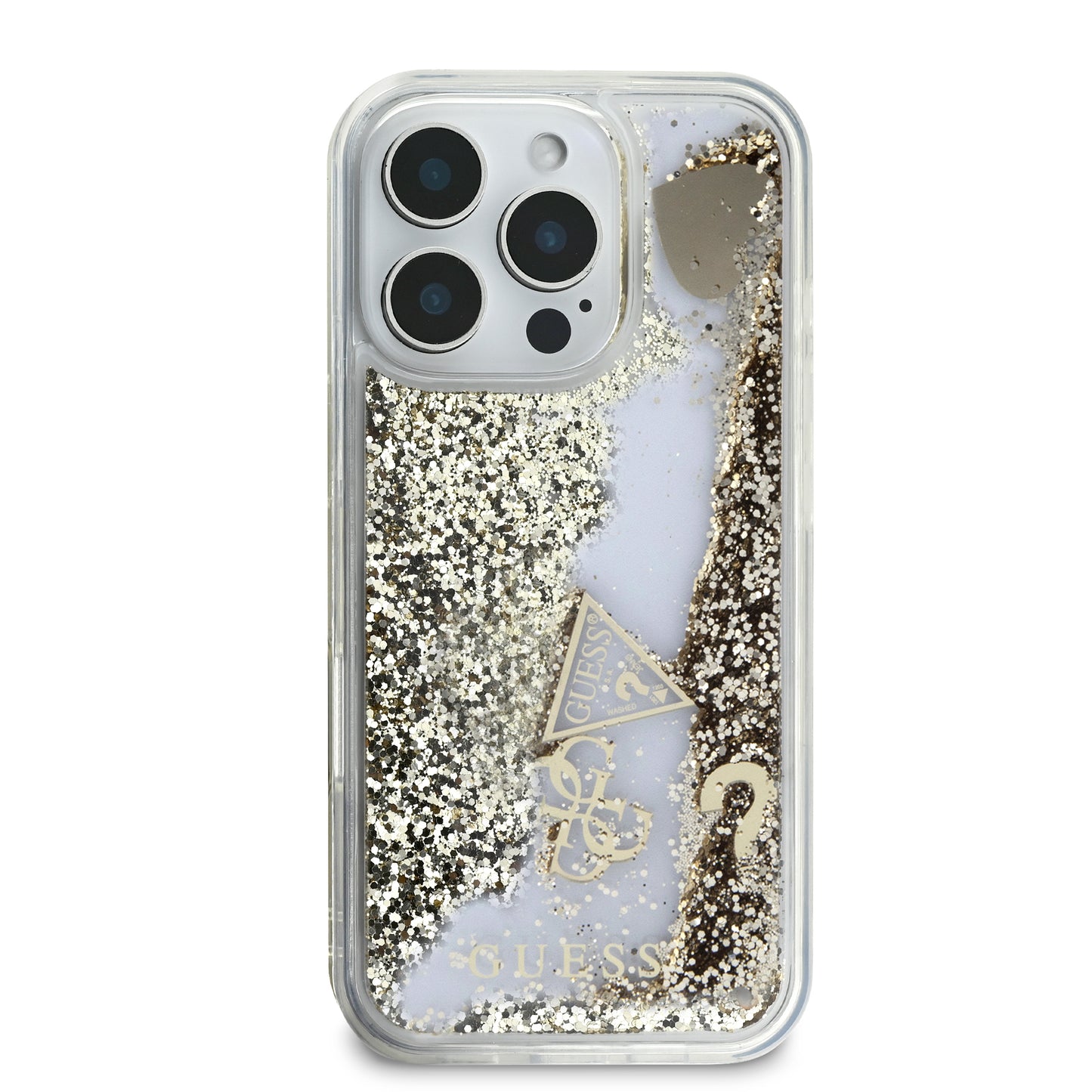 Case Guess TPU Glitter para iPhone 16 Pro - Dorado Brillante y Elegante