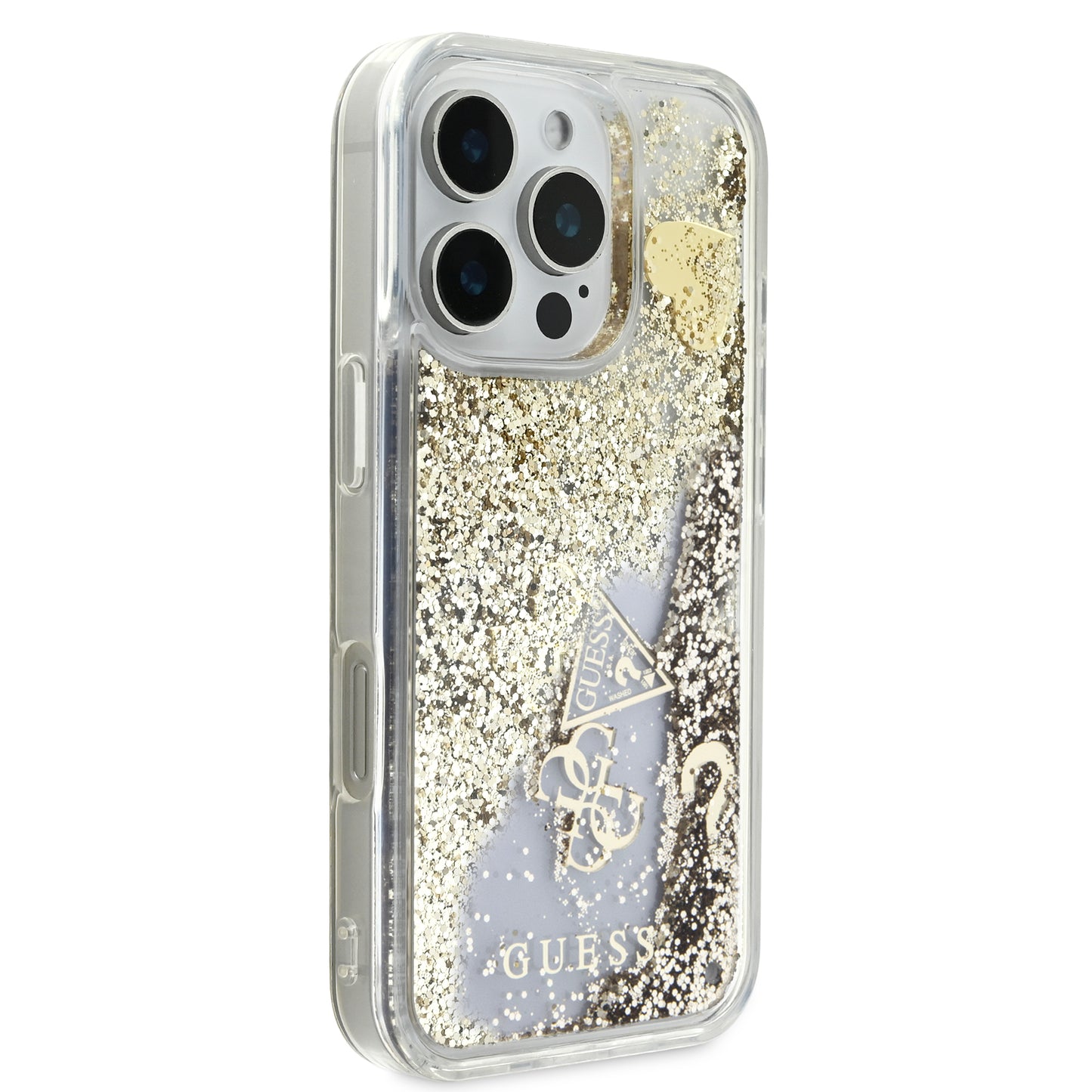 Case Guess TPU Glitter para iPhone 16 Pro - Dorado Brillante y Elegante