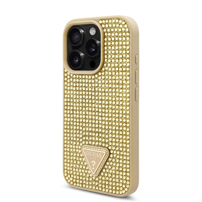 Case Guess Pedrería Logo Triángulo iPhone 16 Pro Dorado - Estilo y Elegancia