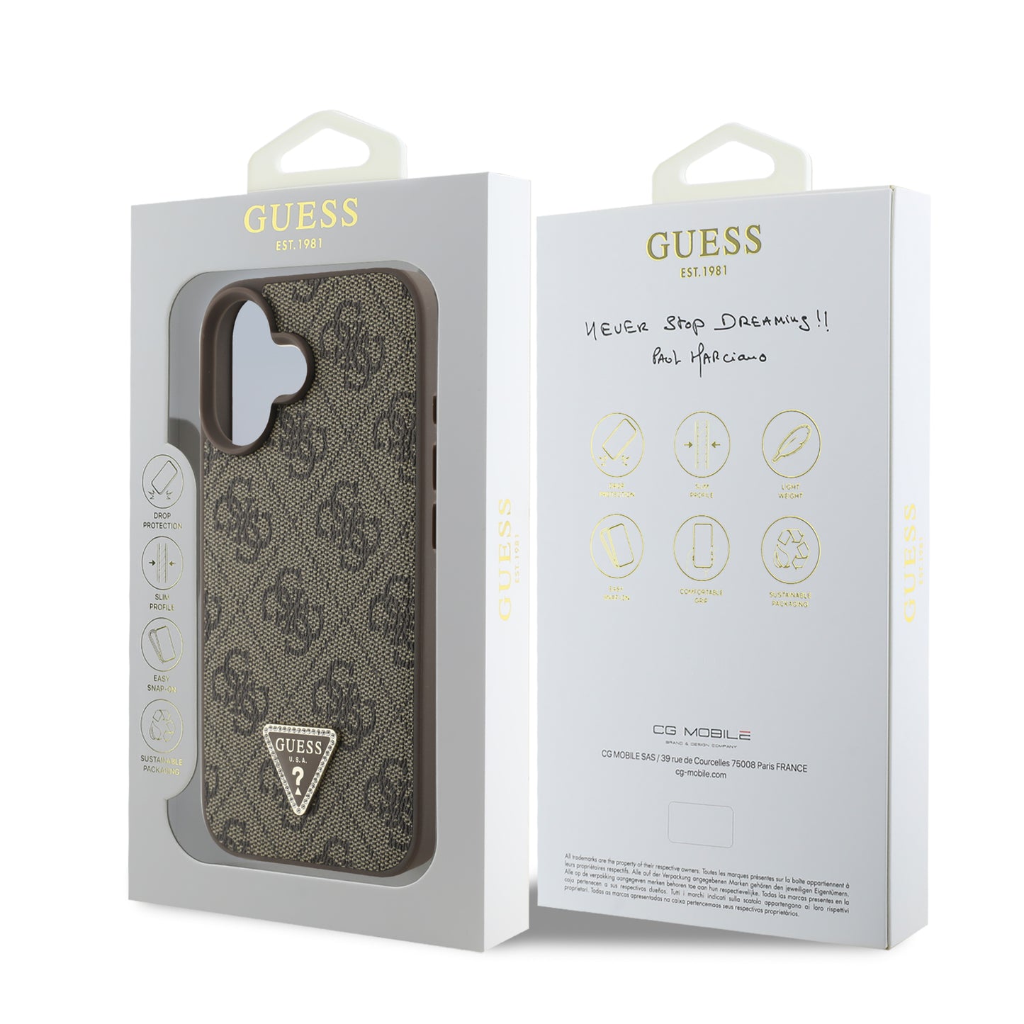 Funda Guess 4G Triángulo MagSafe Café para iPhone 16 | Diseño Premium