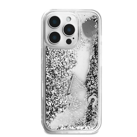 Case Guess TPU Glitter para iPhone 16 Pro Max - Plata Elegante y Brillante