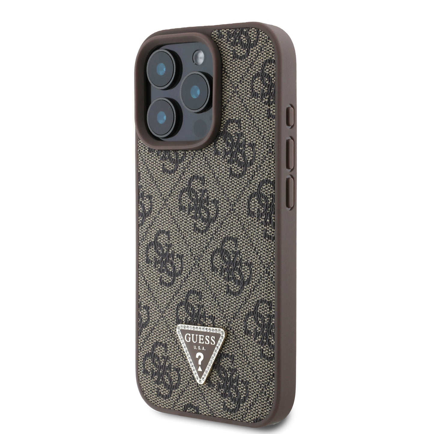 Funda Guess 4G Triángulo Café para iPhone 16 Pro Max | Diseño Original