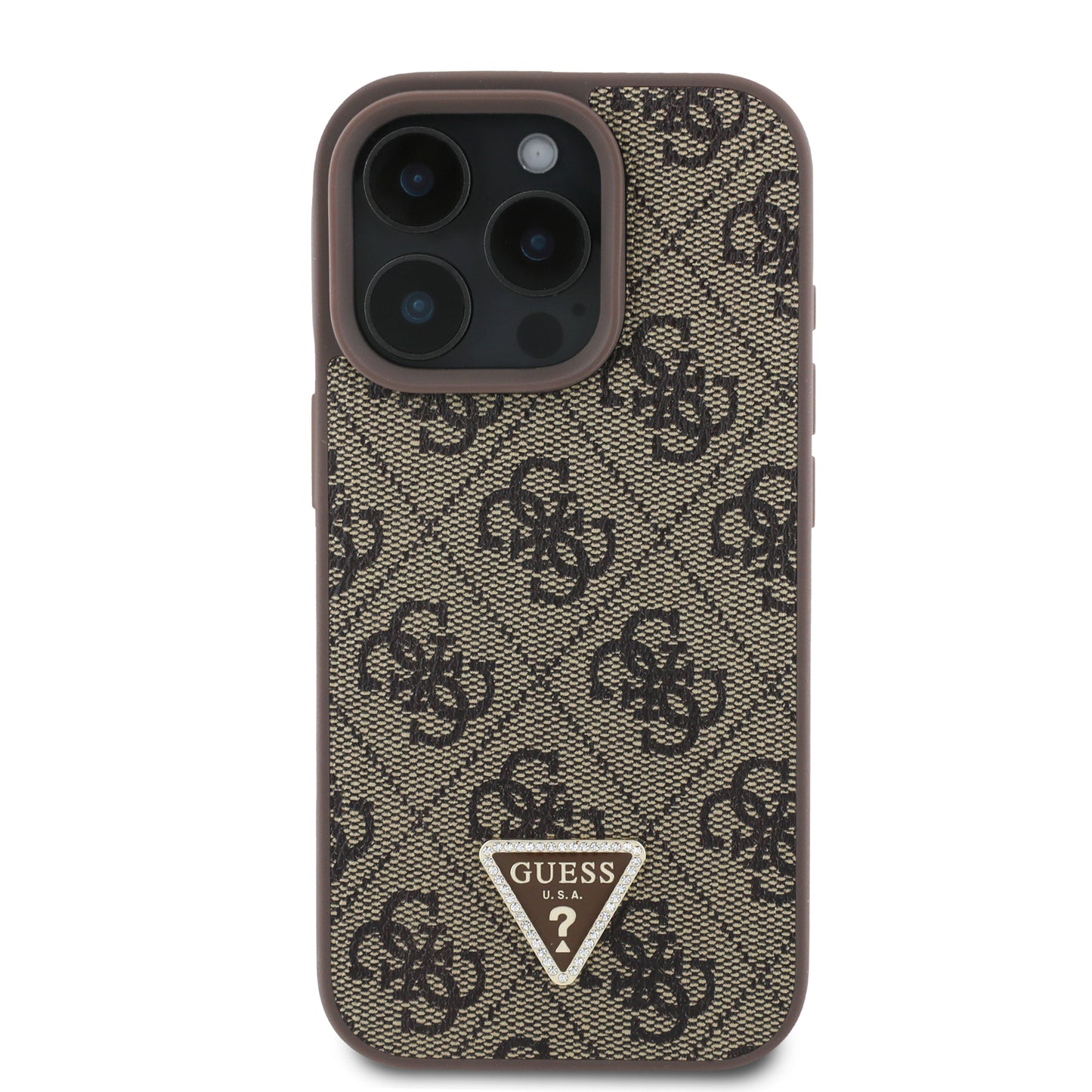 Funda Guess 4G Triángulo Café para iPhone 16 Pro Max | Diseño Original