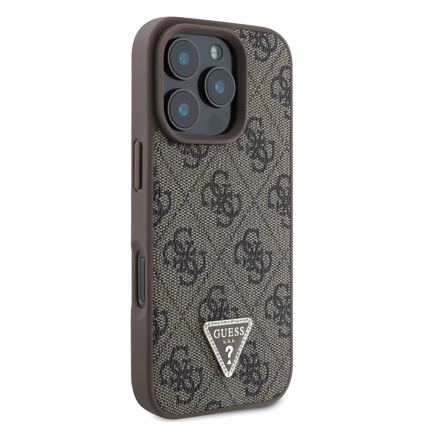 Funda Guess 4G Triángulo Café para iPhone 16 Pro Max | Diseño Original