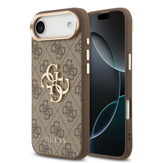Funda Guess de Piel Café con Logo Grande Dorado 4G para iPhone 17 Air - Case Original de Lujo