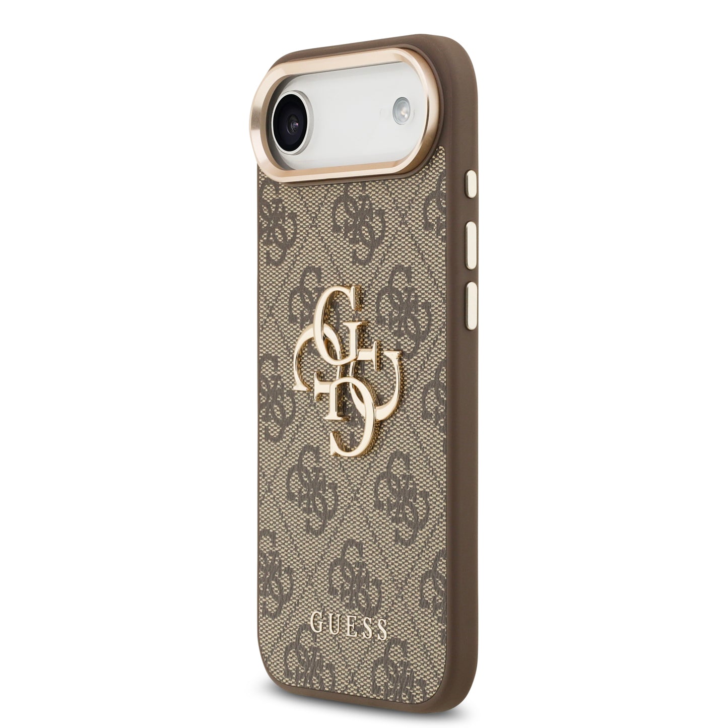 Funda Guess de Piel Café con Logo Grande Dorado 4G para iPhone 17 Air - Case Original de Lujo