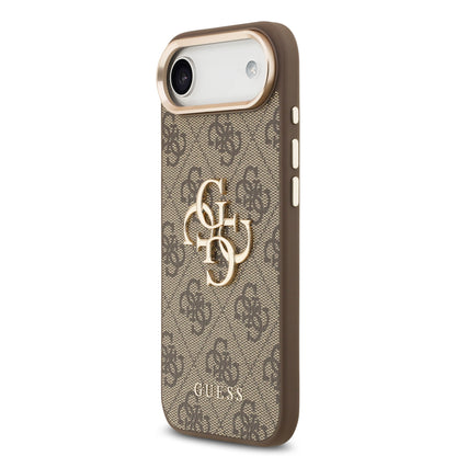 Funda Guess de Piel Café con Logo Grande Dorado 4G para iPhone 17 Air - Case Original de Lujo