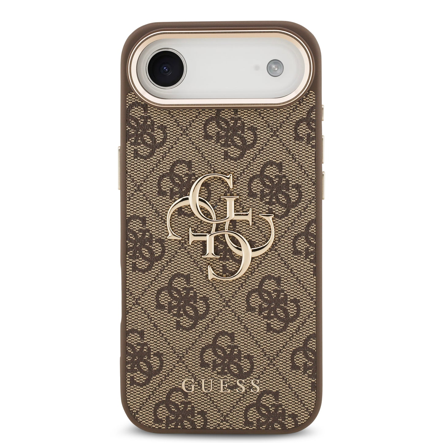 Funda Guess de Piel Café con Logo Grande Dorado 4G para iPhone 17 Air - Case Original de Lujo