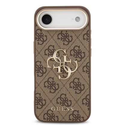 Funda Guess de Piel Café con Logo Grande Dorado 4G para iPhone 17 Air - Case Original de Lujo