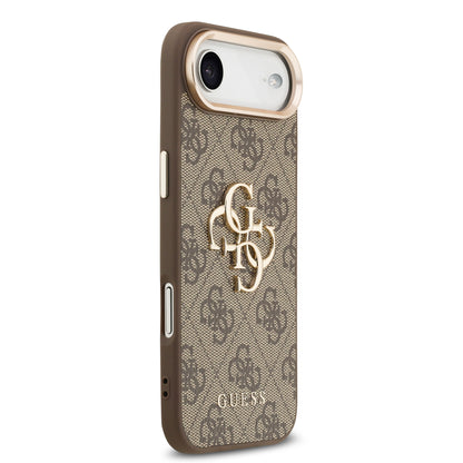 Funda Guess de Piel Café con Logo Grande Dorado 4G para iPhone 17 Air - Case Original de Lujo