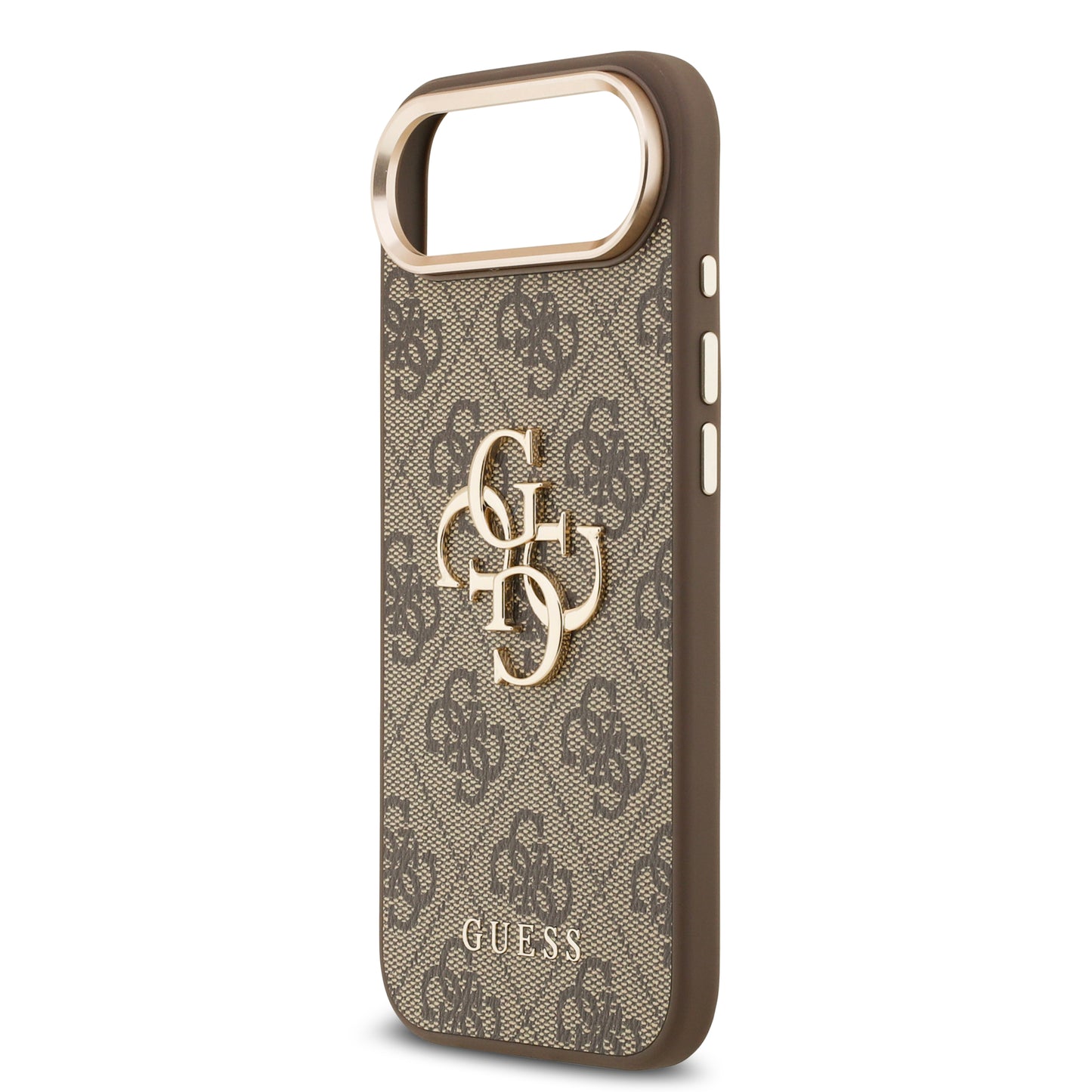 Funda Guess de Piel Café con Logo Grande Dorado 4G para iPhone 17 Air - Case Original de Lujo