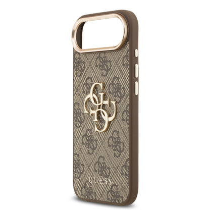 Funda Guess de Piel Café con Logo Grande Dorado 4G para iPhone 17 Air - Case Original de Lujo