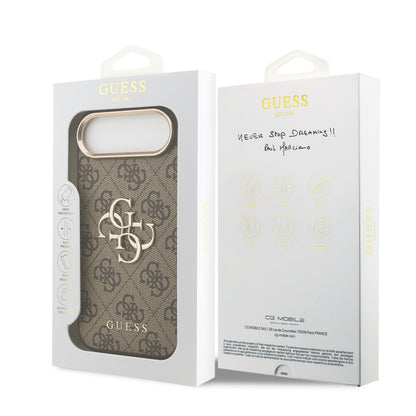 Funda Guess de Piel Café con Logo Grande Dorado 4G para iPhone 17 Air - Case Original de Lujo