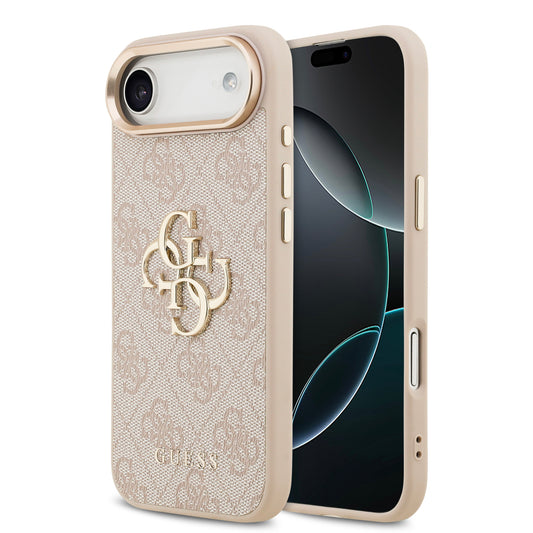 Funda Guess de Piel Rosa con Logotipo Dorado Grande 4G para iPhone 17 Air - Case Original de Lujo