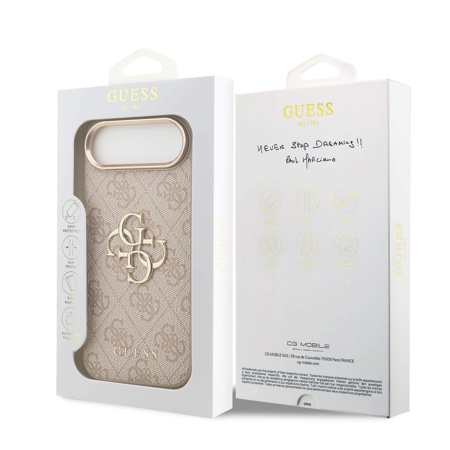 Funda Guess de Piel Rosa con Logotipo Dorado Grande 4G para iPhone 17 Air - Case Original de Lujo