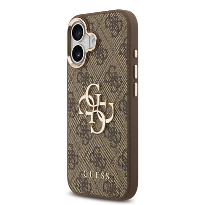 Funda Guess de Piel Café con Logo Grande Dorado 4G para iPhone 17 | Case Original de Lujo
