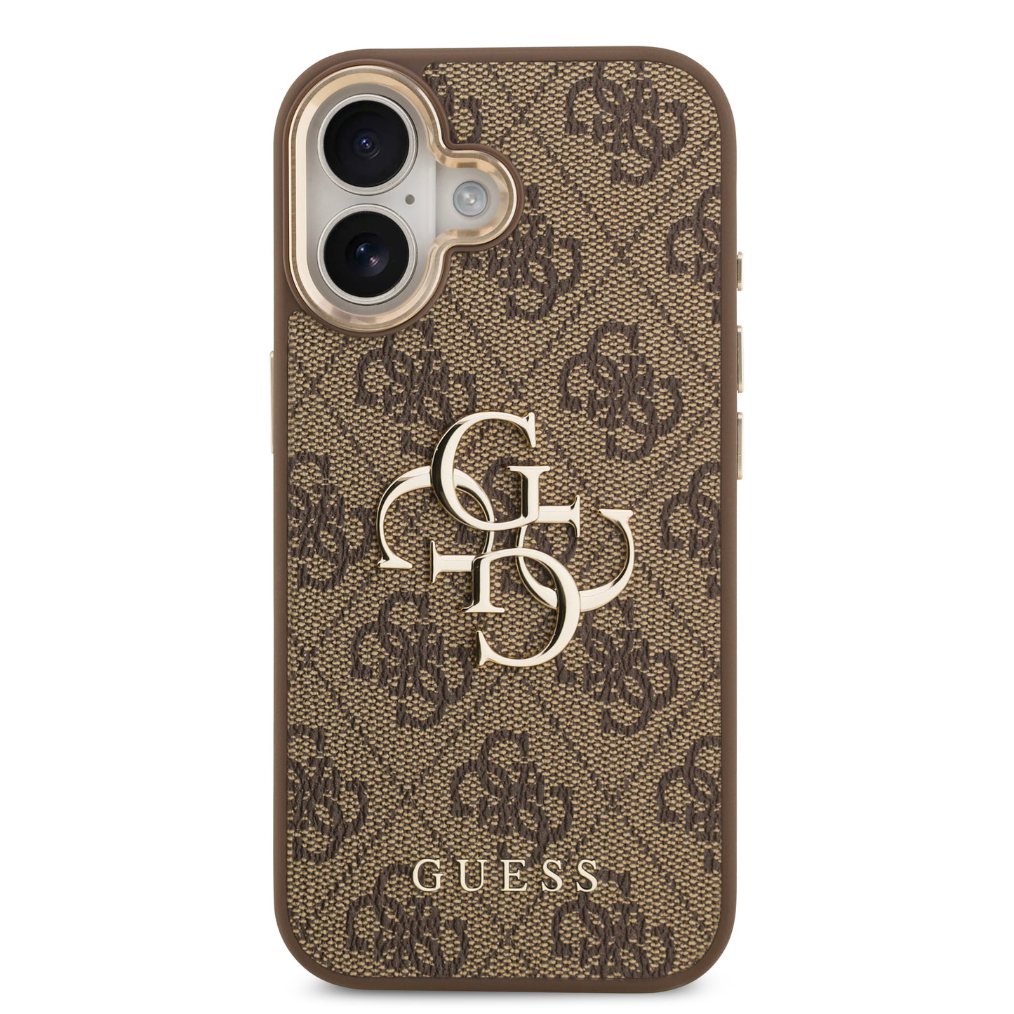 Funda Guess de Piel Café con Logo Grande Dorado 4G para iPhone 17 | Case Original de Lujo