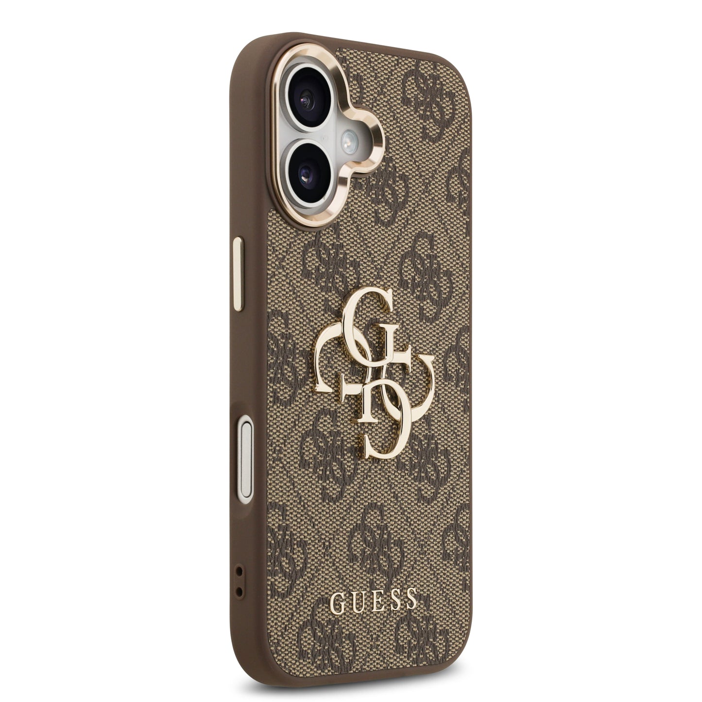 Funda Guess de Piel Café con Logo Grande Dorado 4G para iPhone 17 | Case Original de Lujo