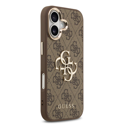 Funda Guess de Piel Café con Logo Grande Dorado 4G para iPhone 17 | Case Original de Lujo