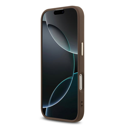 Funda Guess de Piel Café con Logo Grande Dorado 4G para iPhone 17 | Case Original de Lujo