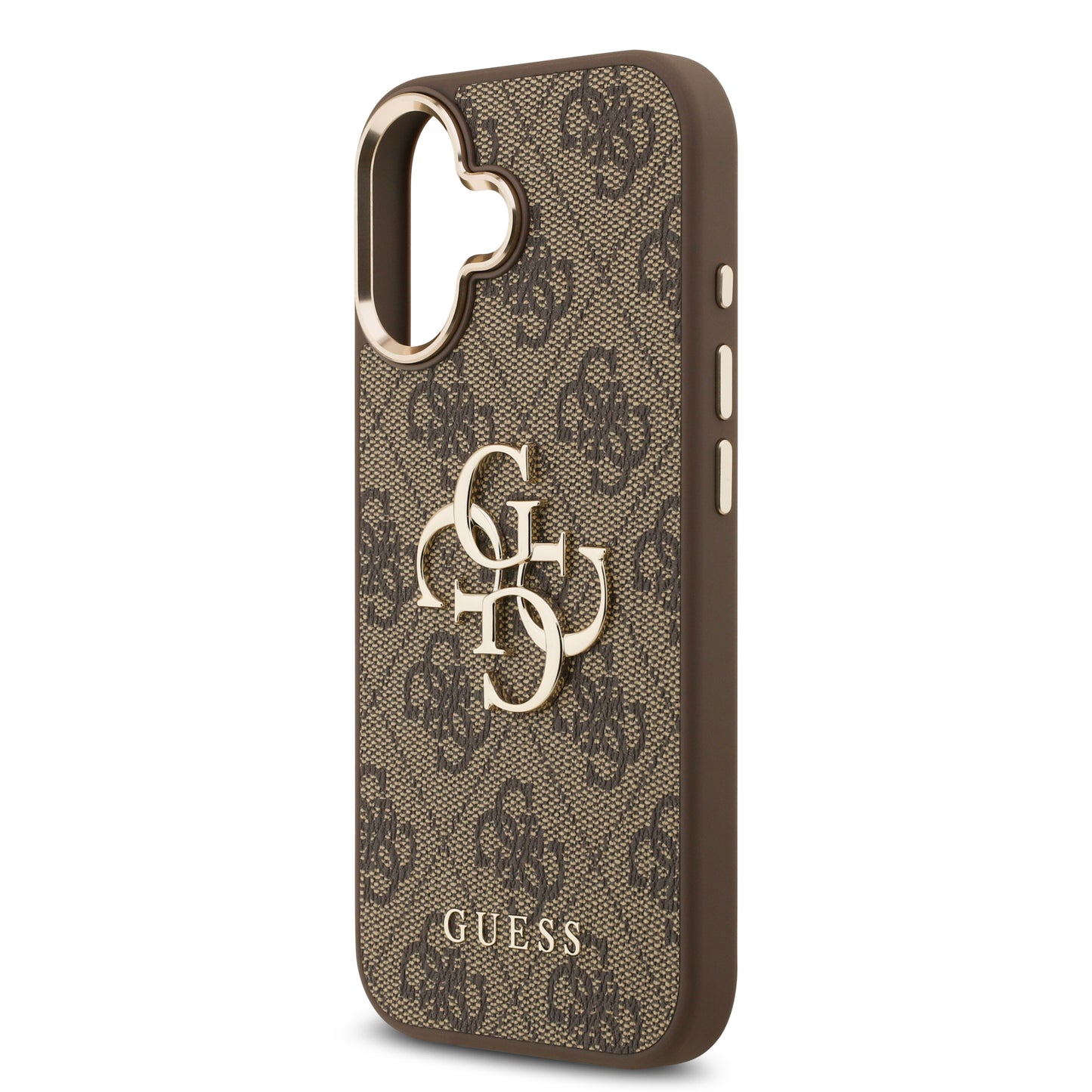 Funda Guess de Piel Café con Logo Grande Dorado 4G para iPhone 17 | Case Original de Lujo