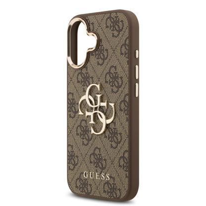 Funda Guess de Piel Café con Logo Grande Dorado 4G para iPhone 17 | Case Original de Lujo