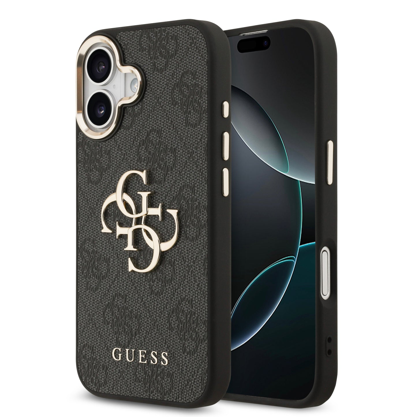 Funda Guess de Piel Negra con Logotipo Dorado Grande 4G para iPhone 17 - Case Original de Lujo
