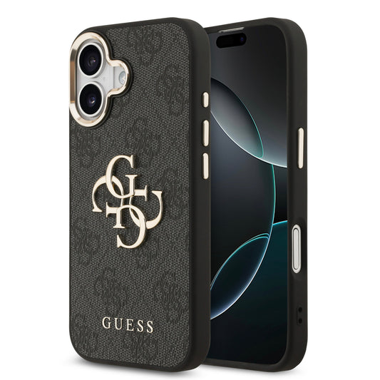 Funda Guess de Piel Negra con Logotipo Dorado Grande 4G para iPhone 17 - Case Original de Lujo
