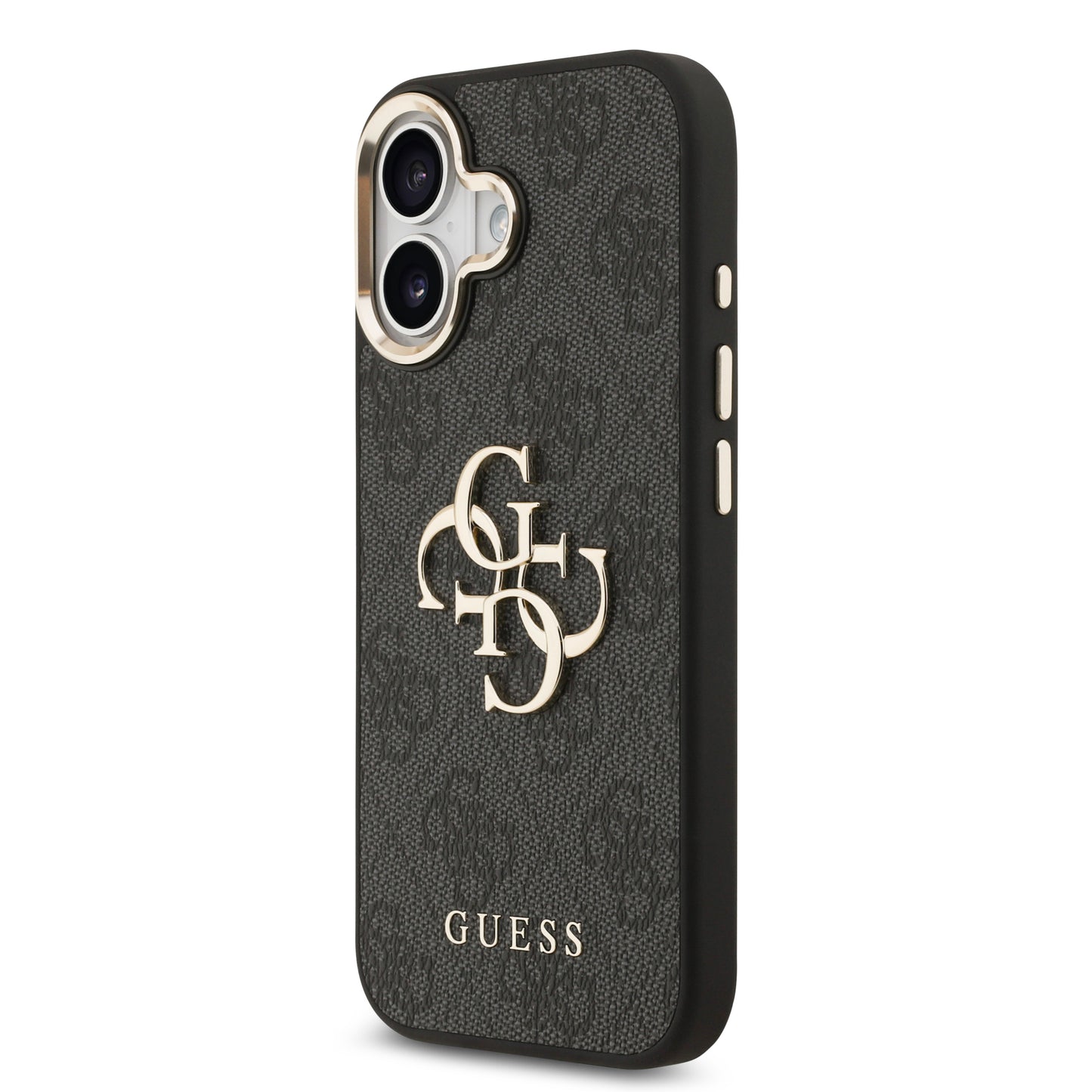 Funda Guess de Piel Negra con Logotipo Dorado Grande 4G para iPhone 17 - Case Original de Lujo