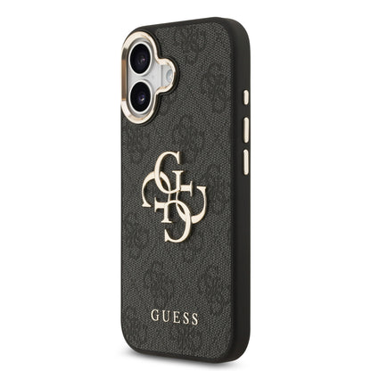 Funda Guess de Piel Negra con Logotipo Dorado Grande 4G para iPhone 17 - Case Original de Lujo