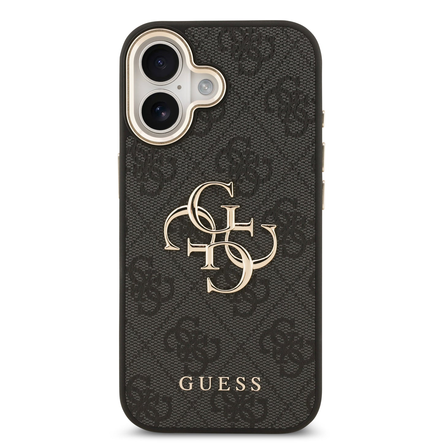 Funda Guess de Piel Negra con Logotipo Dorado Grande 4G para iPhone 17 - Case Original de Lujo