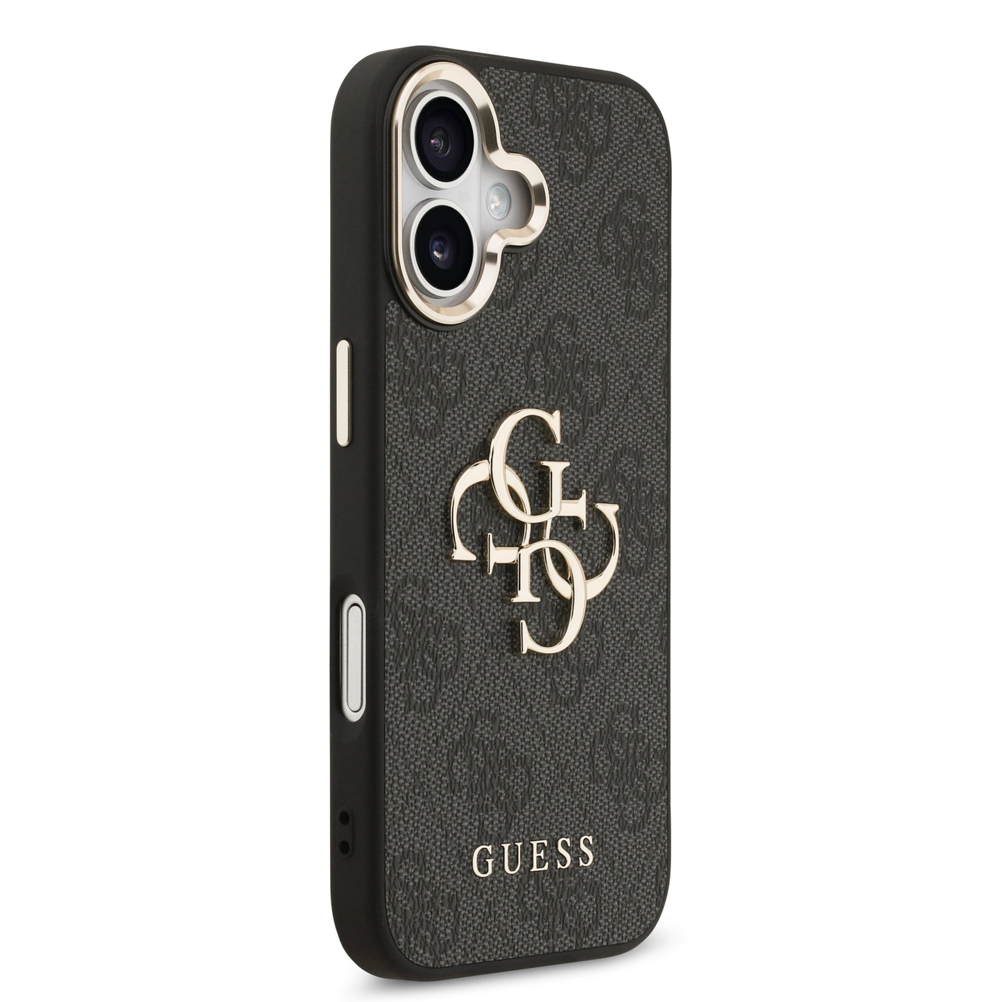 Funda Guess de Piel Negra con Logotipo Dorado Grande 4G para iPhone 17 - Case Original de Lujo