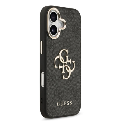 Funda Guess de Piel Negra con Logotipo Dorado Grande 4G para iPhone 17 - Case Original de Lujo