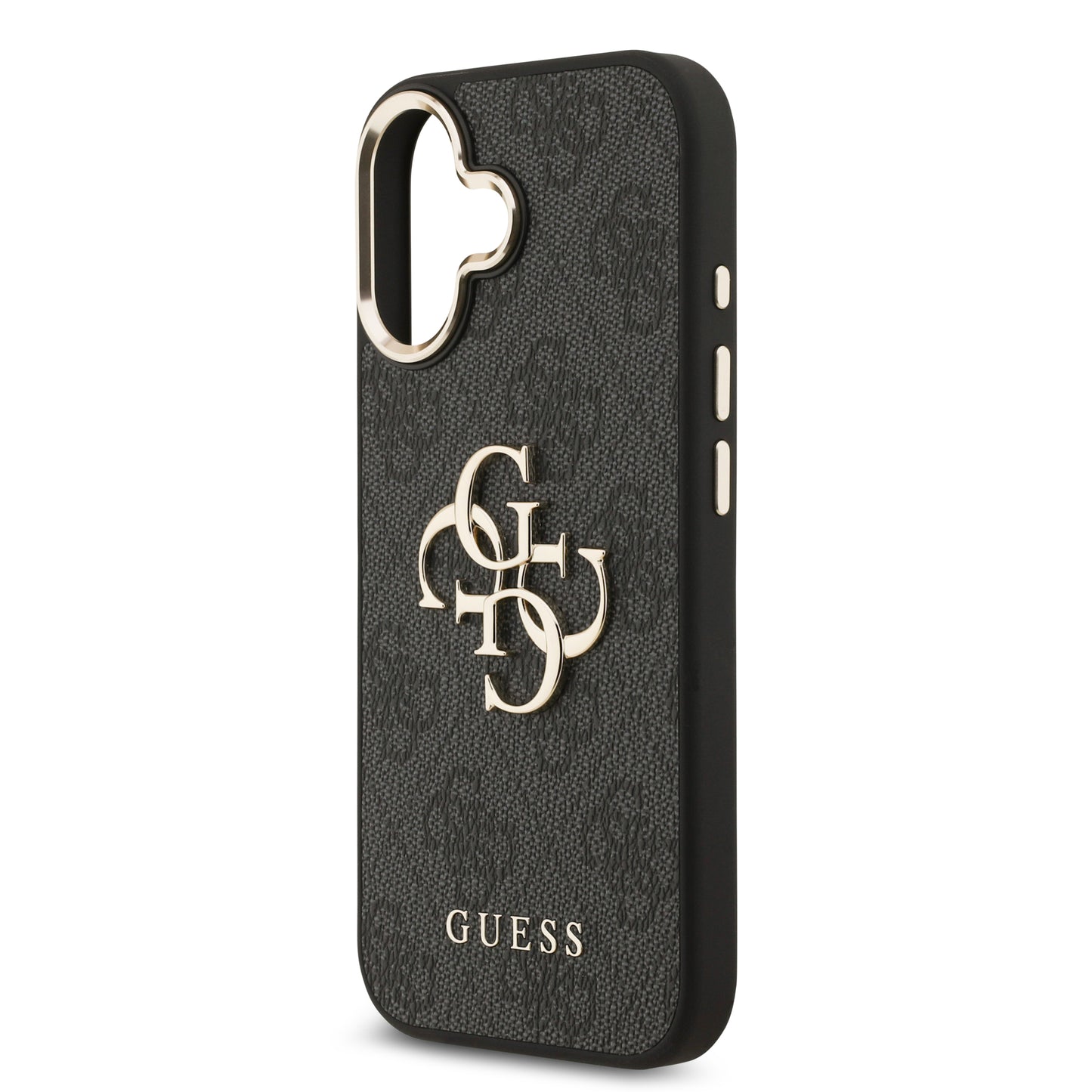 Funda Guess de Piel Negra con Logotipo Dorado Grande 4G para iPhone 17 - Case Original de Lujo