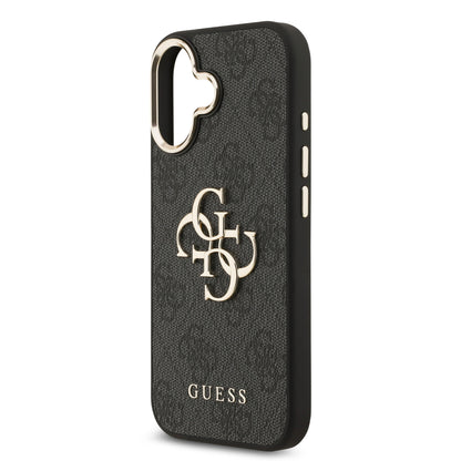 Funda Guess de Piel Negra con Logotipo Dorado Grande 4G para iPhone 17 - Case Original de Lujo