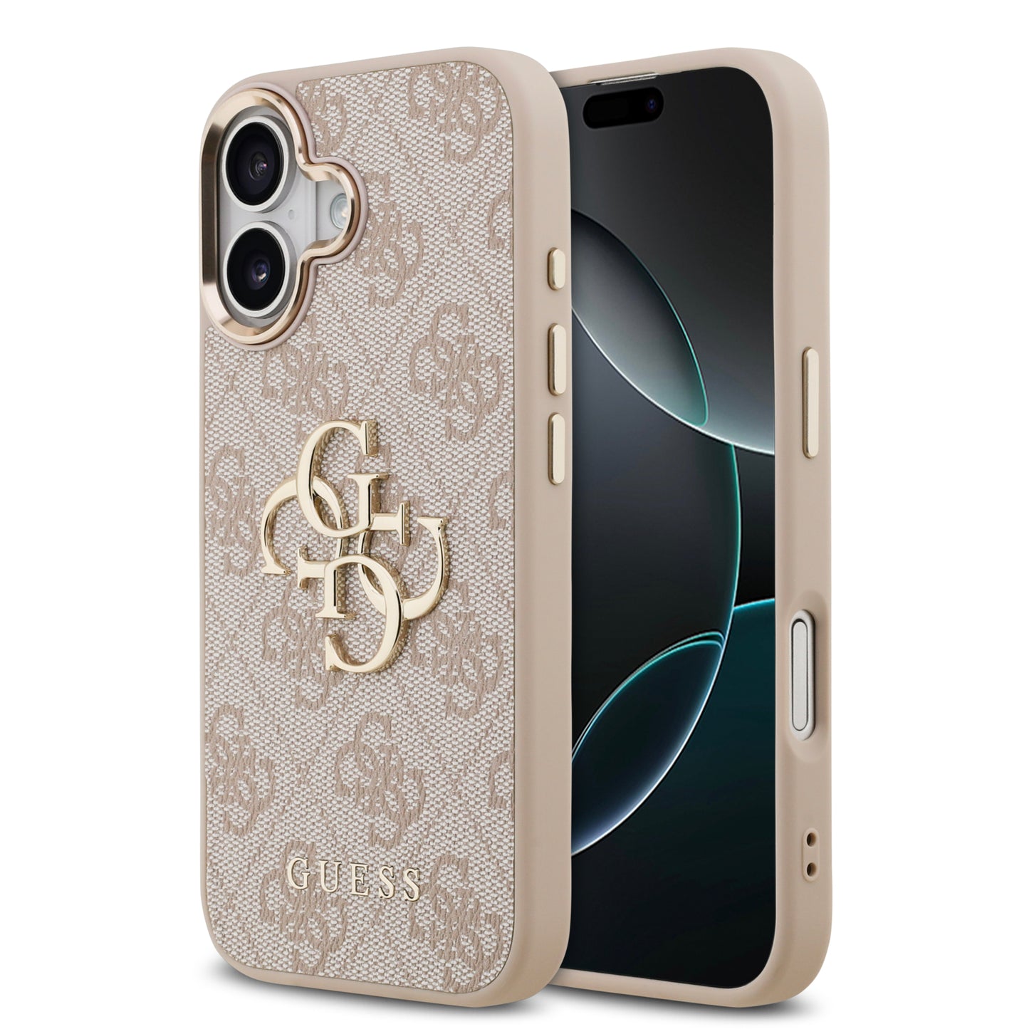Funda Guess de Piel Rosa con Logotipo Dorado Grande 4G para iPhone 17 - Case Original de Lujo