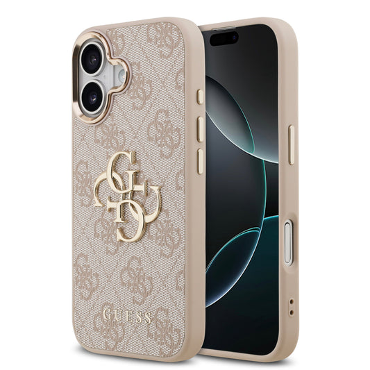 Funda Guess de Piel Rosa con Logotipo Dorado Grande 4G para iPhone 17 - Case Original de Lujo