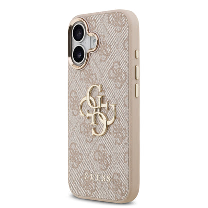 Funda Guess de Piel Rosa con Logotipo Dorado Grande 4G para iPhone 17 - Case Original de Lujo