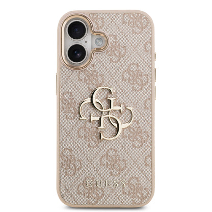 Funda Guess de Piel Rosa con Logotipo Dorado Grande 4G para iPhone 17 - Case Original de Lujo