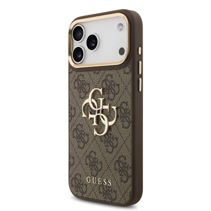 Funda Guess de Piel Café con Gran Logotipo 4G Dorado para iPhone 17 Pro | Case Original de Lujo