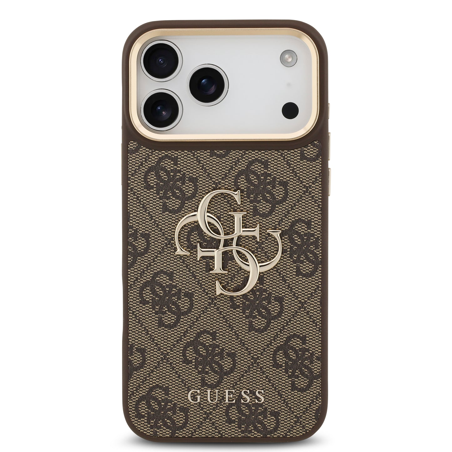 Funda Guess de Piel Café con Gran Logotipo 4G Dorado para iPhone 17 Pro Max | Case Original de Lujo
