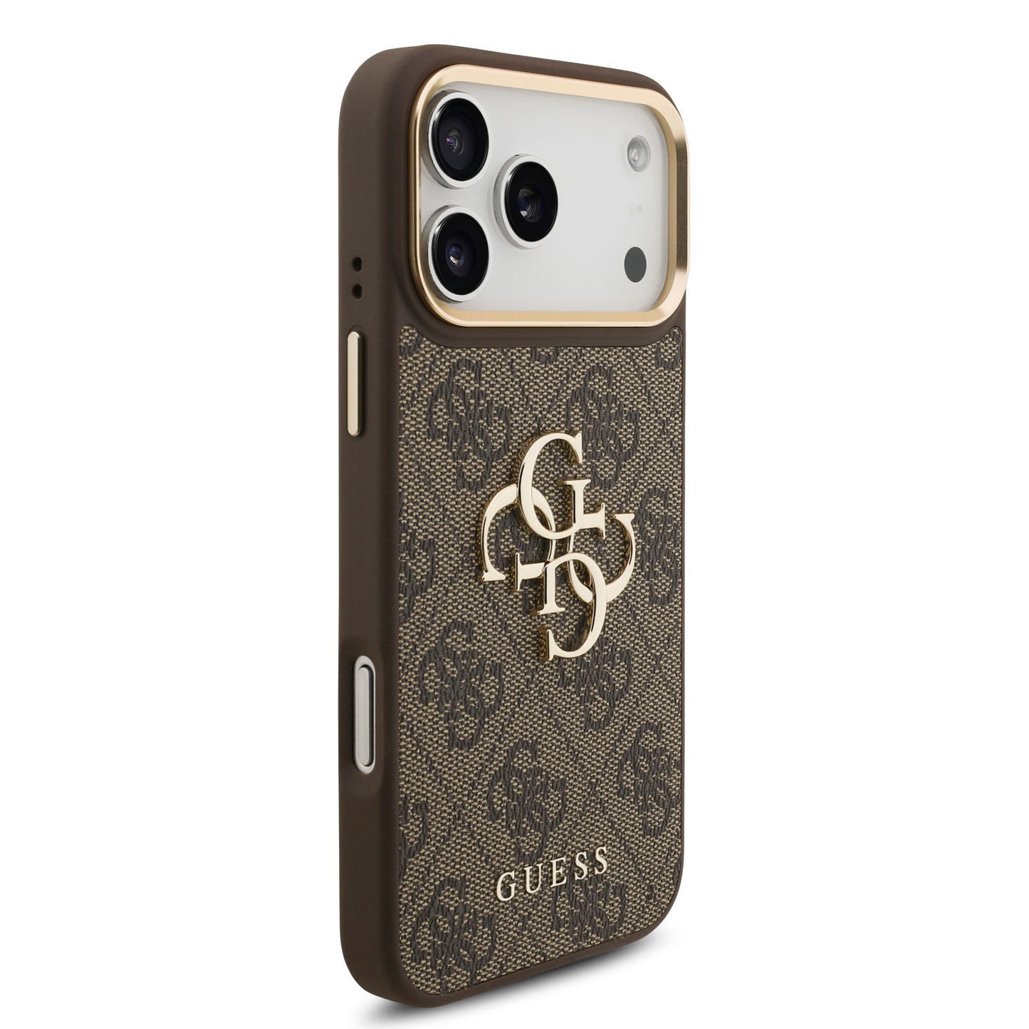Funda Guess de Piel Café con Gran Logotipo 4G Dorado para iPhone 17 Pro | Case Original de Lujo