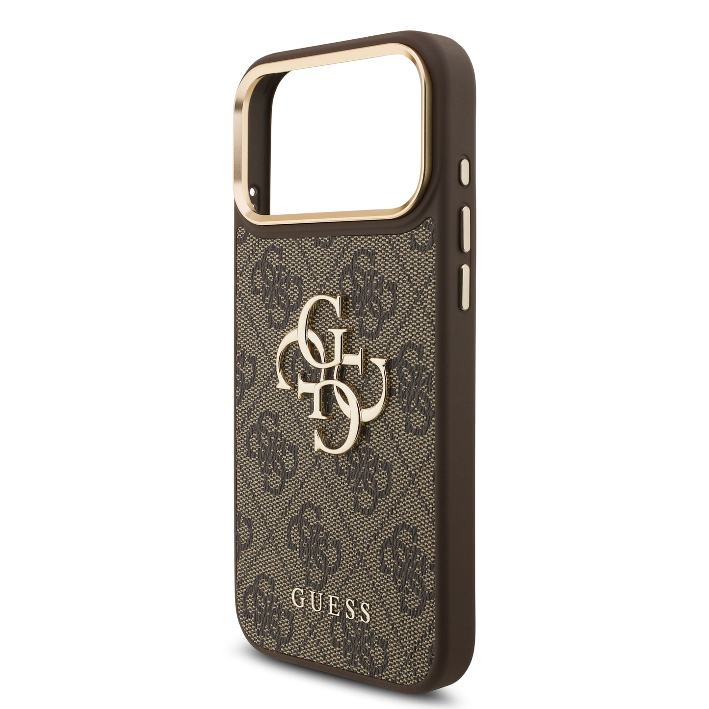 Funda Guess de Piel Café con Gran Logotipo 4G Dorado para iPhone 17 Pro Max | Case Original de Lujo