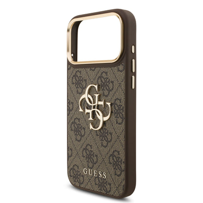 Funda Guess de Piel Café con Gran Logotipo 4G Dorado para iPhone 17 Pro Max | Case Original de Lujo