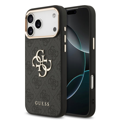 Funda Guess de Piel con Gran Logotipo 4G Dorado para iPhone 17 Pro Max - Negro | Case Original de Lujo