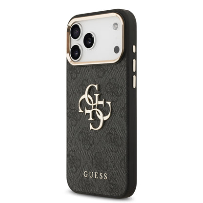 Funda Guess de Piel con Gran Logotipo 4G Dorado para iPhone 17 Pro Max - Negro | Case Original de Lujo