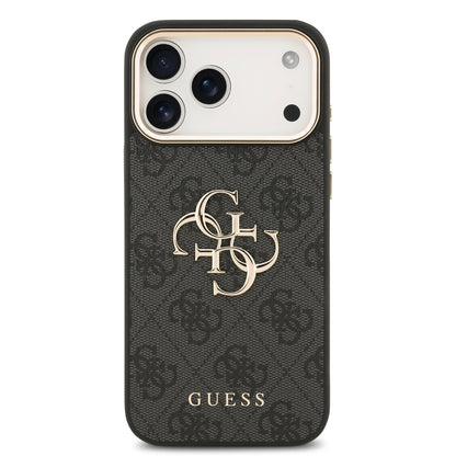 Funda Guess de Piel con Gran Logotipo 4G Dorado para iPhone 17 Pro - Negro | Case Original de Lujo